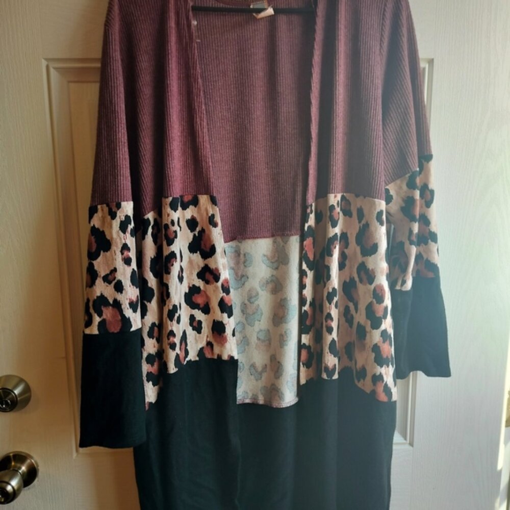 Colorblock Leopard Cardigan Xl
